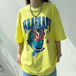 パラグラフ 確実正規品 直輸入 グラフィックプリント Tシャツ イエロー(Tシャツ/カットソー(半袖/袖なし))