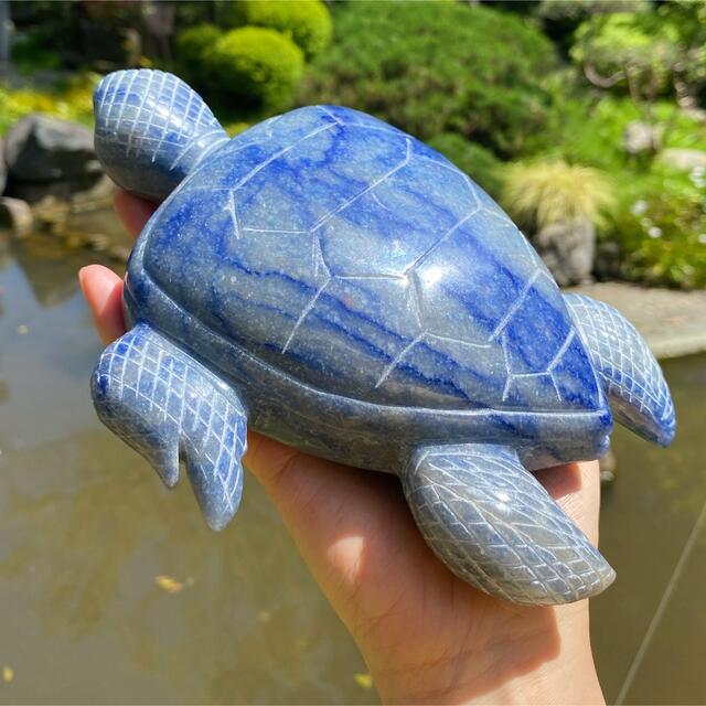 ブルーアベンチュリンクォーツ　海亀ちゃん🐢　リアルサイズ　1.32kg インテリア/住まい/日用品のインテリア小物(置物)の商品写真