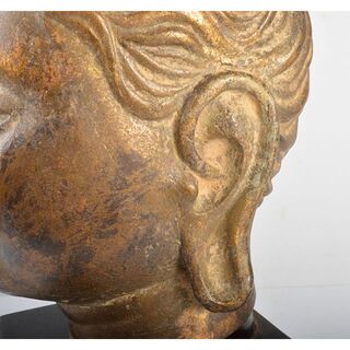 仏教美術 古銅鍍金 仏頭 仏像 木製台付 D R4397Cの通販 by
