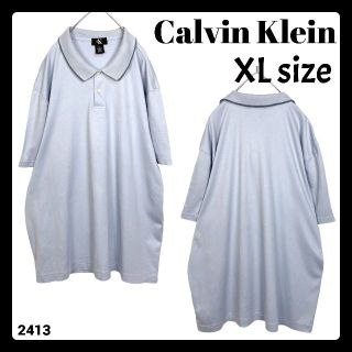 カルバンクライン(Calvin Klein)のUSA古着 カルバンクライン 半袖 ポロシャツ 水色 ロゴ刺繡 ビッグサイズ(ポロシャツ)