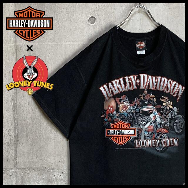 Harley Davidson(ハーレーダビッドソン)の【限定コラボ】ハーレーダビッドソン半袖Tシャツ黒ブラックL古着ルーニーテューンズ メンズのトップス(Tシャツ/カットソー(半袖/袖なし))の商品写真