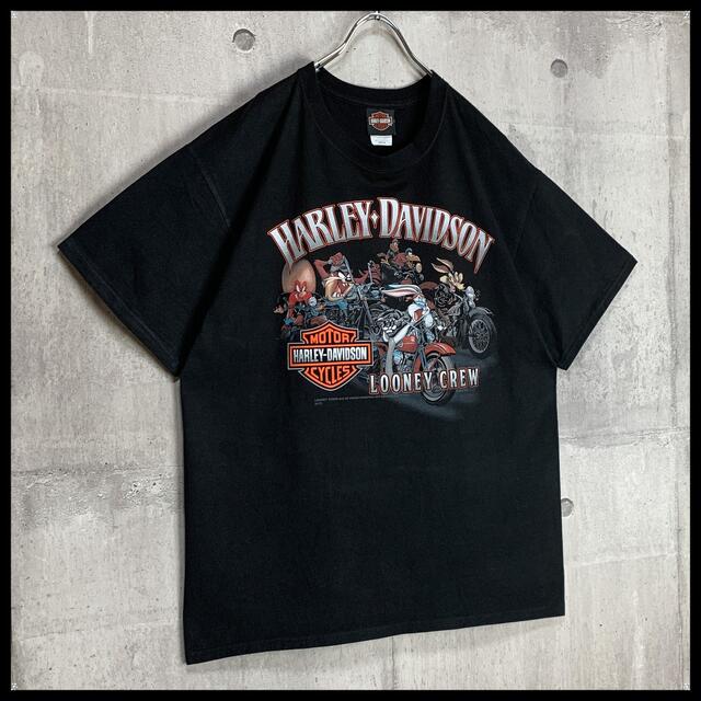 Harley Davidson(ハーレーダビッドソン)の【限定コラボ】ハーレーダビッドソン半袖Tシャツ黒ブラックL古着ルーニーテューンズ メンズのトップス(Tシャツ/カットソー(半袖/袖なし))の商品写真