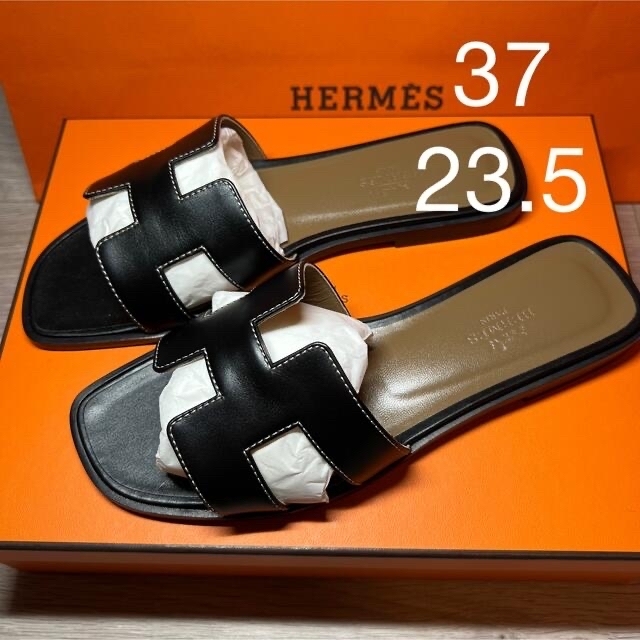 激安単価で Hermes - 23.5 【新品未使用】エルメス 新作オラン 黒 37