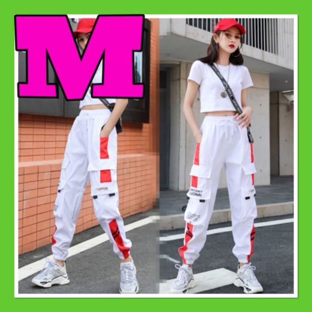 送関込 カーゴパンツ ジョガーパンツ ラインパンツ ボトムス テーパード 男女 白赤 M - 通販 - dayaarian.com