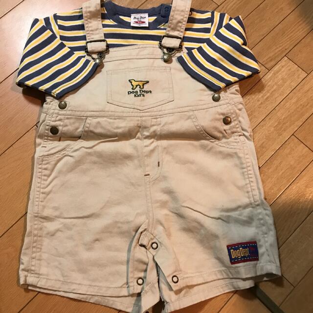 DOG DEPT(ドッグデプト)の【良品】DogDeptKidsオーバーオールと長袖Tシャツのセット キッズ/ベビー/マタニティのベビー服(~85cm)(カバーオール)の商品写真