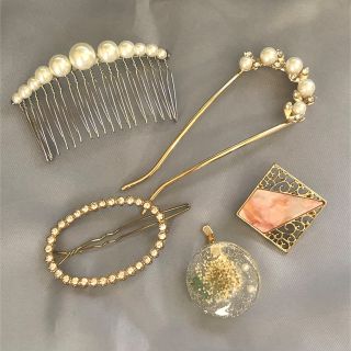 ヘアアクセサリー　ポニーフック　押し花(バレッタ/ヘアクリップ)