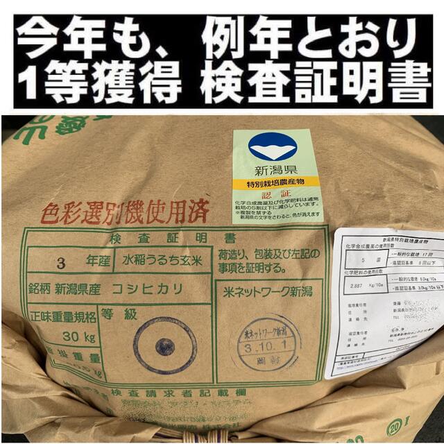 令和３年産お米・新潟コシヒカリ特別栽培米1等玄米5キロ2個か、白米4.5キロ28