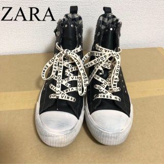 ザラ(ZARA)の美品　used加工　英字ロープハイカットスニーカー　24cm(スニーカー)