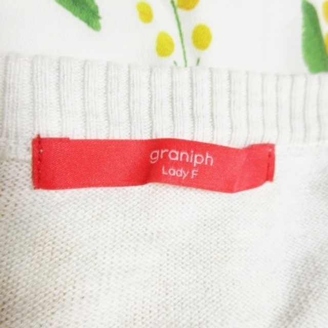 Graniph - グラニフ カーディガン ニット ラウンドネック 長袖 切替 花