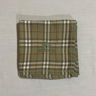 バーバリー(BURBERRY)のBurberrys ハンカチ　中古品　グリーンチェック　ホース刺繍　#1773(ハンカチ)