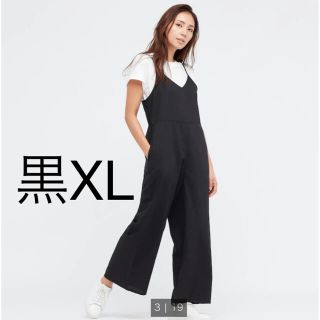 ユニクロ(UNIQLO)のユニクロ　リネンサロペット　黒XL(サロペット/オーバーオール)