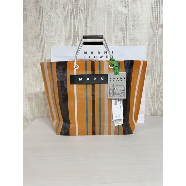 新色 新品 MARNI マルニフラワーカフェ ストライプバッグ ビター