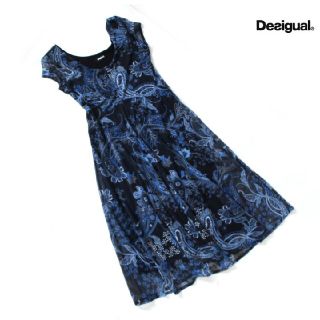 デシグアル(DESIGUAL)のデシグアル■ワンピース シフォン シアー 裏地付き ペイズリー ブラック×ブルー(ロングワンピース/マキシワンピース)