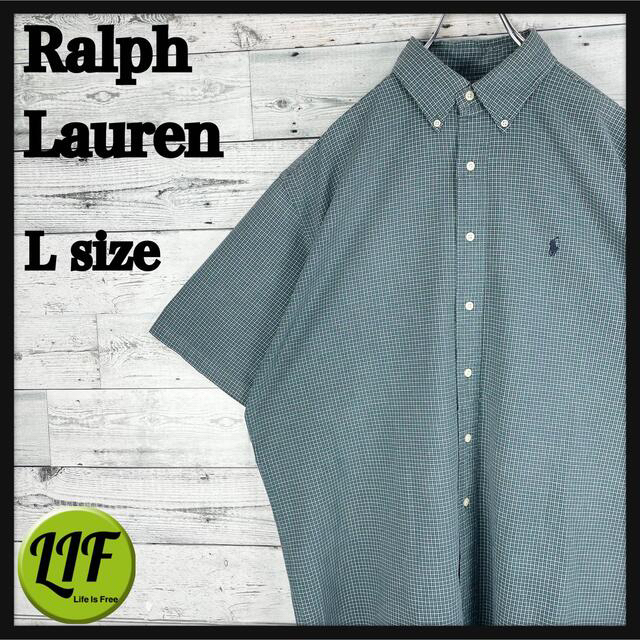 【希少】ラルフローレン 刺繍 90s 半袖 BDシャツ ギムガムチェック 緑白