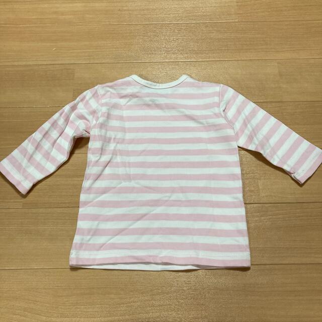 agnes b.(アニエスベー)のアニエスベー　7部丈　ピンクボーダーTシャツ　18mois キッズ/ベビー/マタニティのキッズ服女の子用(90cm~)(Tシャツ/カットソー)の商品写真