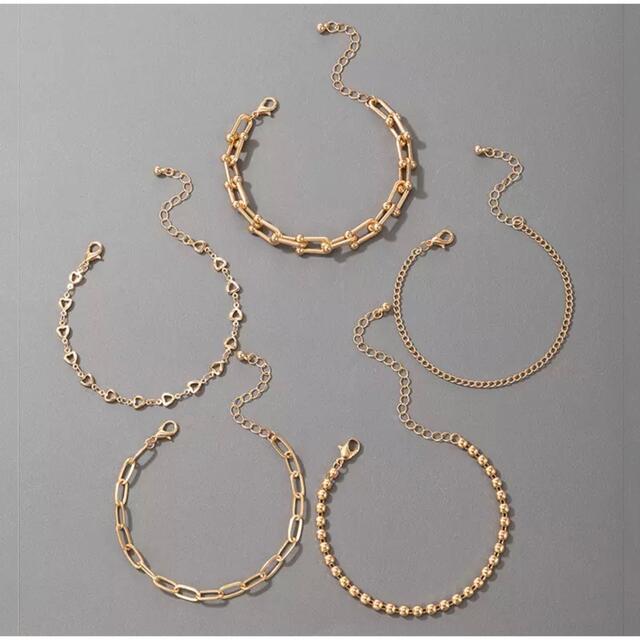 B017 gold chain bracelet 5set レディースのアクセサリー(ブレスレット/バングル)の商品写真