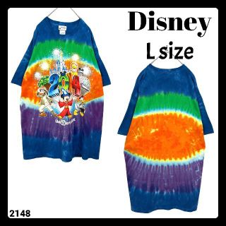 ディズニー(Disney)のUSA古着 ディズニー タイダイ Tシャツ ミッキー 青 緑 オレンジ Lサイズ(シャツ)