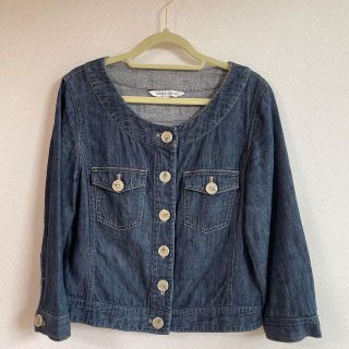 ローラアシュレイ(LAURA ASHLEY)のローラアシュレイ　7号　麻×コットン　デニム　ノーカラージャケット(ノーカラージャケット)