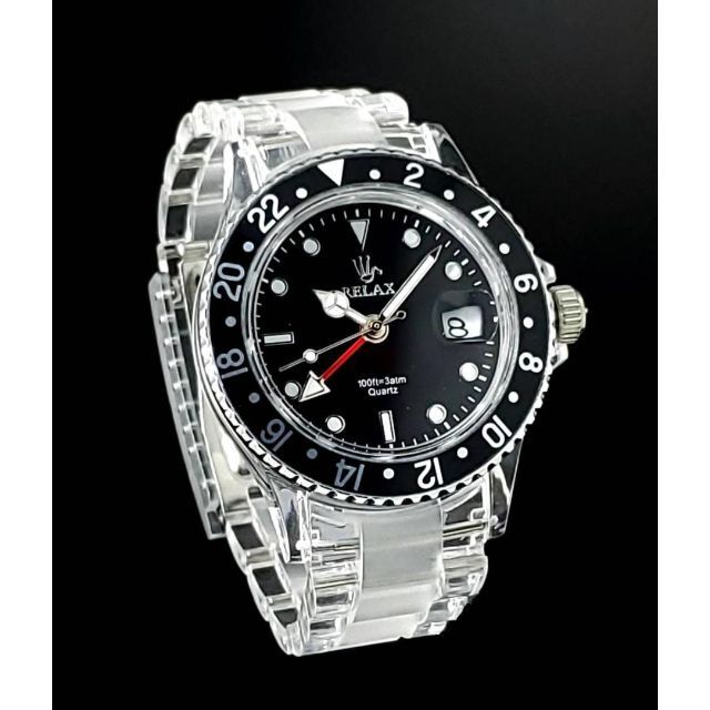 RELAX リラックス 王冠ロゴ 腕時計 大人気 GMT 黒/黒 世田谷ベース