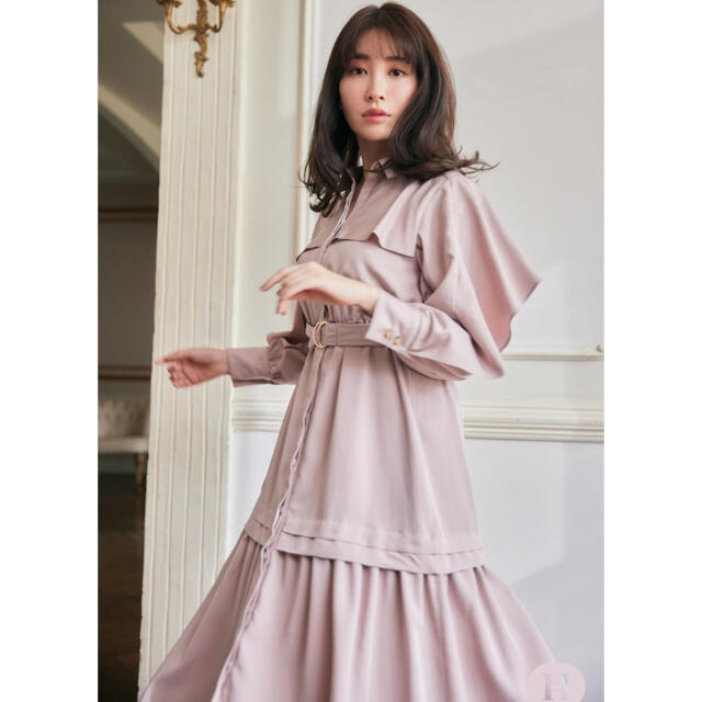 herlipto Belted Ruffle Twill Shirt Dress