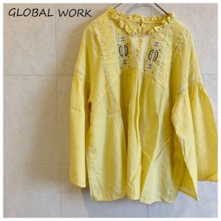 グローバルワーク(GLOBAL WORK)のさくらさく様★美品★GLOBAL WORK イエロー 刺繍 フリル襟 カットソー(シャツ/ブラウス(長袖/七分))