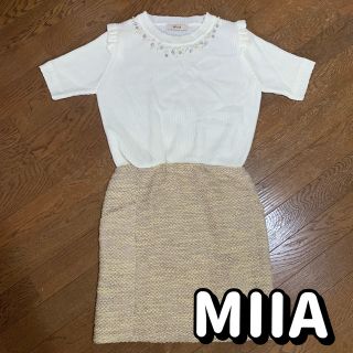 ミーア(MIIA)の元乃木坂46 松村沙友理着用！　MIIA（ミーア） ビジュー付きワンピース(ひざ丈ワンピース)