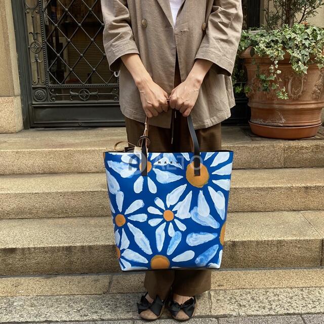 MARNI マルニ フラワープリント トートバッグ ショルダーバッグ　ブルー