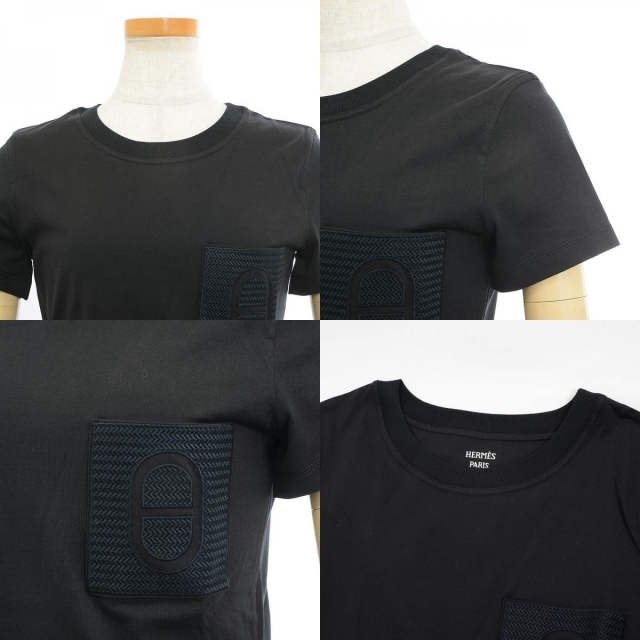 Hermes(エルメス)のエルメス Tシャツ 刺繍ポケット 黒 コットン 36サイズ レディースのトップス(Tシャツ(半袖/袖なし))の商品写真