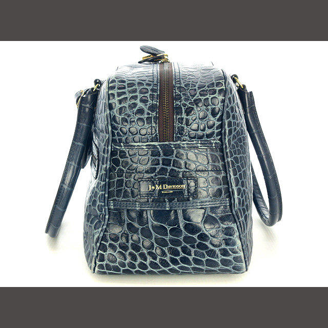 J&M Davidson クロコ 型押し ボストン バッグ VIVI ネイビー