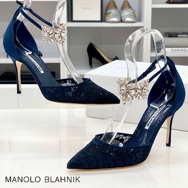 オンラインショップ】 BLAHNIK MANOLO - ネイビー パンプス ビジュー