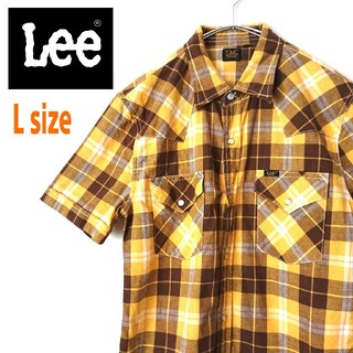 リー(Lee)のLee リー  チェック柄   黄色  半袖シャツ  ワンポイントロゴ  L(シャツ)
