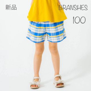 ブランシェス(Branshes)の★新品★ブランシェス　チェック柄　ショートパンツ　100  ブルー(パンツ/スパッツ)