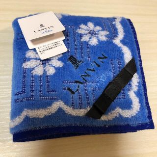 ランバンオンブルー(LANVIN en Bleu)のランバン　ミニ　タオルハンカチ　黒リボン　ブルー(ハンカチ)