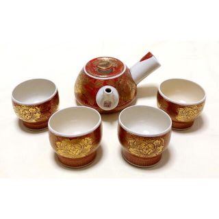 消費税無し 600 九谷焼 時代物 茶器セット 急須1 湯冷まし1 湯呑5 未