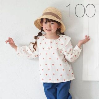 プティマイン(petit main)のプティマイン 新品 【リンク】花刺しゅうブラウス 100(Tシャツ/カットソー)