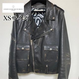 ゴールデングース(GOLDEN GOOSE)のGOLDEN GOOSE　ダメージ加工　ダブルレザージャケット　黒茶　XSサイズ(ライダースジャケット)