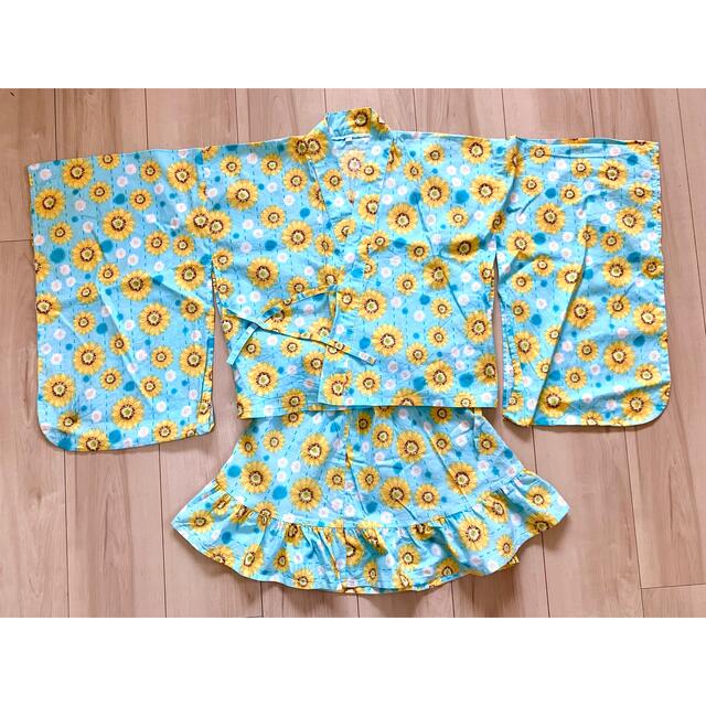 【美品】ヒマワリが可愛い！浴衣 甚平ドレス 130cm⭐︎帯付き キッズ/ベビー/マタニティのキッズ服女の子用(90cm~)(甚平/浴衣)の商品写真