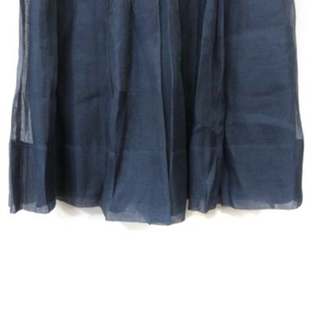 SLOBE IENA(スローブイエナ)のスローブ イエナ フレアスカート ギャザー ひざ丈 麻混 リネン混 36 紺  レディースのスカート(ひざ丈スカート)の商品写真