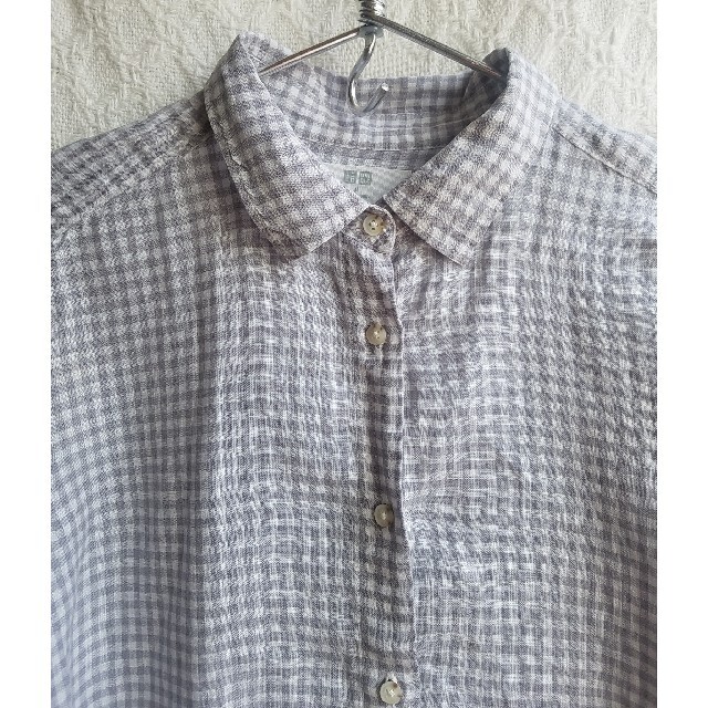 UNIQLO(ユニクロ)のユニクロ　麻　チェックシャツ　リネン　シャツ レディースのトップス(シャツ/ブラウス(長袖/七分))の商品写真