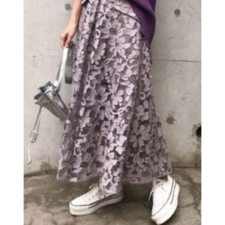 アメリヴィンテージ(Ameri VINTAGE)のAmeri VINTAGE  ANTHESIS LACE SKIRTパープル(ロングスカート)