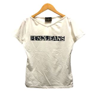 フェンディ(FENDI)のフェンディ FENDI Tシャツ Vネック ロゴ プリント 英字 40 ☆AA★(Tシャツ(半袖/袖なし))