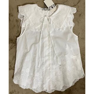 ザラ(ZARA)のレース　ブラウス　新品　未使用　タグ付き(シャツ/ブラウス(半袖/袖なし))