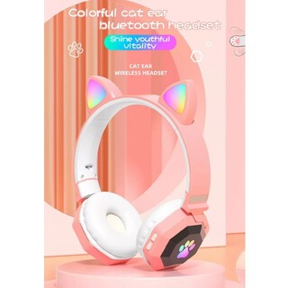 かわいい猫耳付きBluetoothワイヤレスヘッドフォン(ピンク)(ヘッドフォン/イヤフォン)