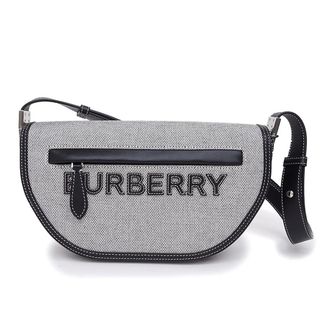 バーバリー(BURBERRY)のバーバリー キャンバス レザー オリンピア ロゴ ボディバッグ ショルダーバッグ 斜め掛け グレー ブラック 黒 8039779 BURBERRY （未使用　展示品）(ショルダーバッグ)