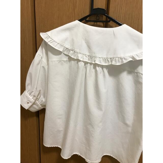ブラウス　白　半袖　フリル　大きい襟 レディースのトップス(シャツ/ブラウス(半袖/袖なし))の商品写真