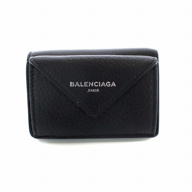 大人気ブランド 人気モデル BALENCIAGA 三つ折り財布 ロゴ レザー 黒 