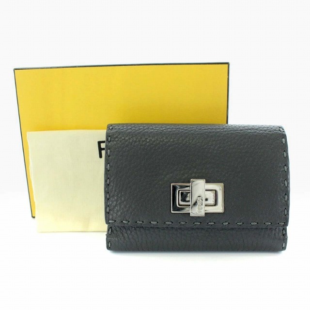 フェンディ ピーカブー セレリア 三つ折り財布 レザー グレー