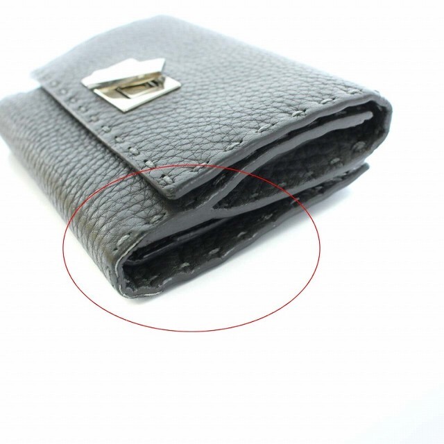 フェンディ ピーカブー セレリア 三つ折り財布 レザー グレー