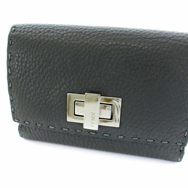 フェンディ ピーカブー セレリア 三つ折り財布 レザー グレー