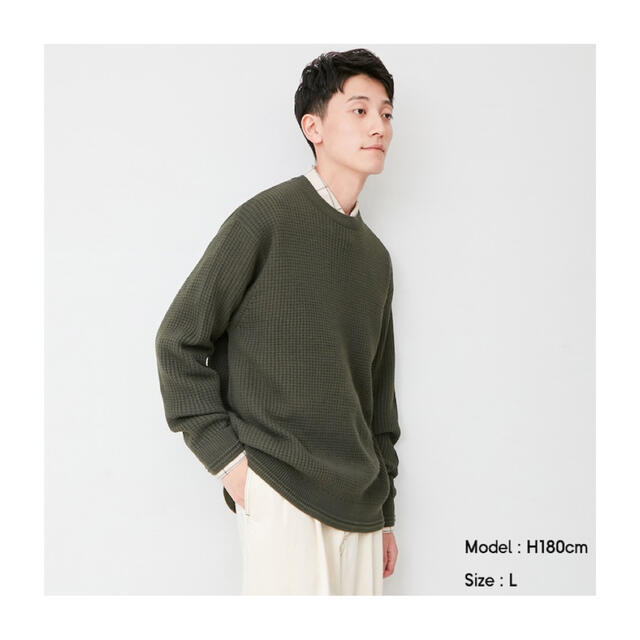 GU ワッフルクルーネックセーター ダークグリーン Mサイズ | フリマアプリ ラクマ